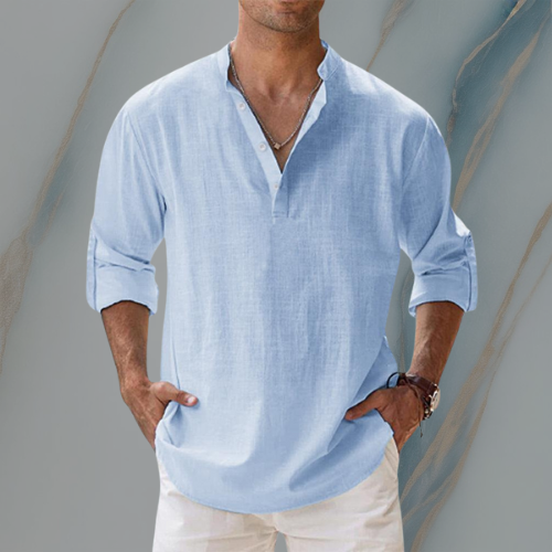 ColeandSkye | Men's Casual Long Sleeve Linen Tunic Shirt – Ideal for Near Summer