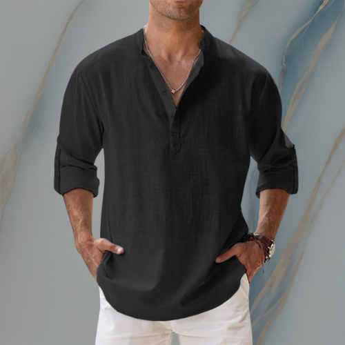 ColeandSkye | Men's Casual Long Sleeve Linen Tunic Shirt – Ideal for Near Summer