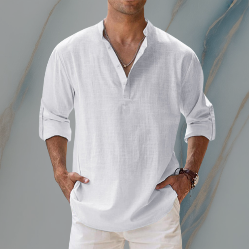 ColeandSkye | Men's Casual Long Sleeve Linen Tunic Shirt – Ideal for Near Summer