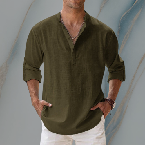ColeandSkye | Men's Casual Long Sleeve Linen Tunic Shirt – Ideal for Near Summer
