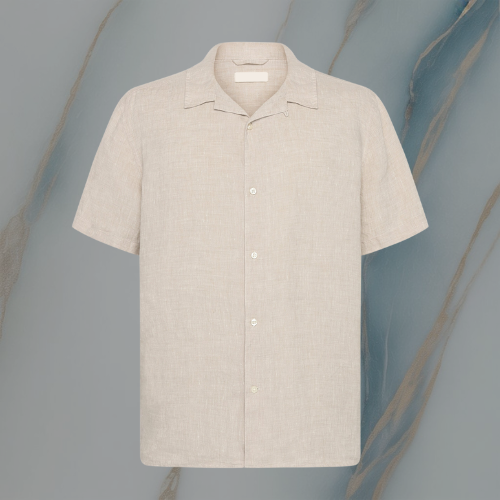 ColeandSkye | Lightweight Yarn-Dyed Linen Box Fit Short Sleeve Shirt