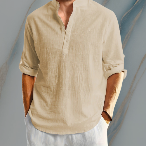 ColeandSkye | Men's Linen Henley with Heritage Collarless Design