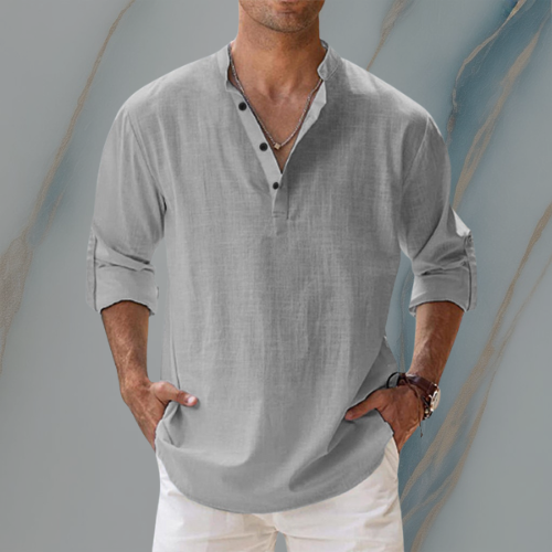 ColeandSkye | Men's Casual Long Sleeve Linen Tunic Shirt – Ideal for Near Summer