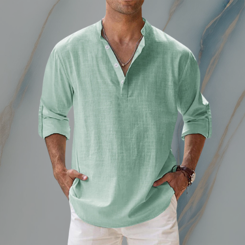 ColeandSkye | Men's Casual Long Sleeve Linen Tunic Shirt – Ideal for Near Summer