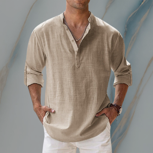 ColeandSkye | Men's Casual Long Sleeve Linen Tunic Shirt – Ideal for Near Summer