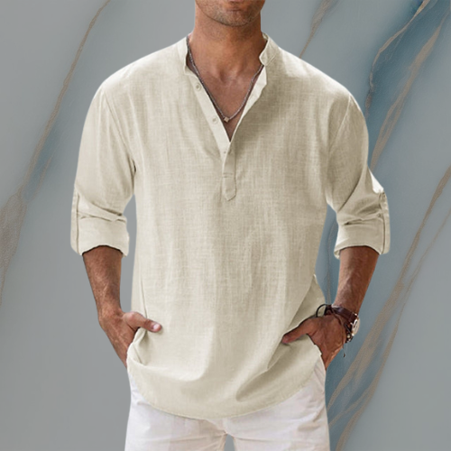 ColeandSkye | Men's Casual Long Sleeve Linen Tunic Shirt – Ideal for Near Summer