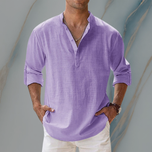 ColeandSkye | Men's Casual Long Sleeve Linen Tunic Shirt – Ideal for Near Summer