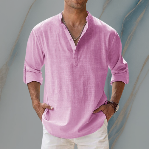 ColeandSkye | Men's Casual Long Sleeve Linen Tunic Shirt – Ideal for Near Summer