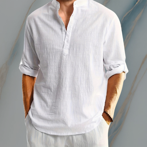 ColeandSkye | Men's Linen Henley with Heritage Collarless Design