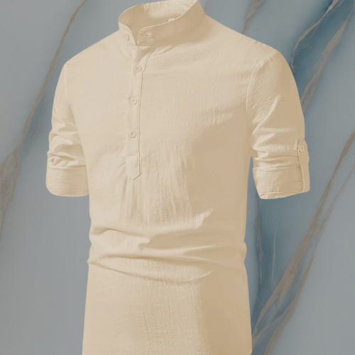 ColeandSkye | Men's Linen Henley with Heritage Collarless Design